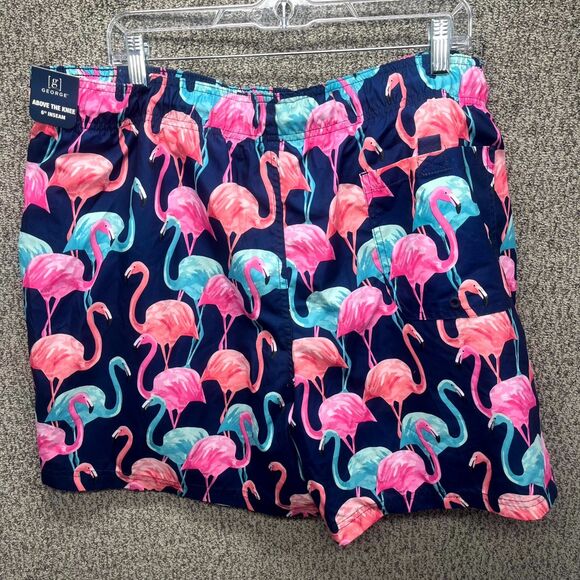 George Above the Knee 6" Inseam Shorts Mens 2XL Multicolor Flamingo Drawstring - Picture 4 of 10
